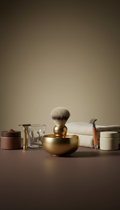 Brushed brass shaving brush and bowl set